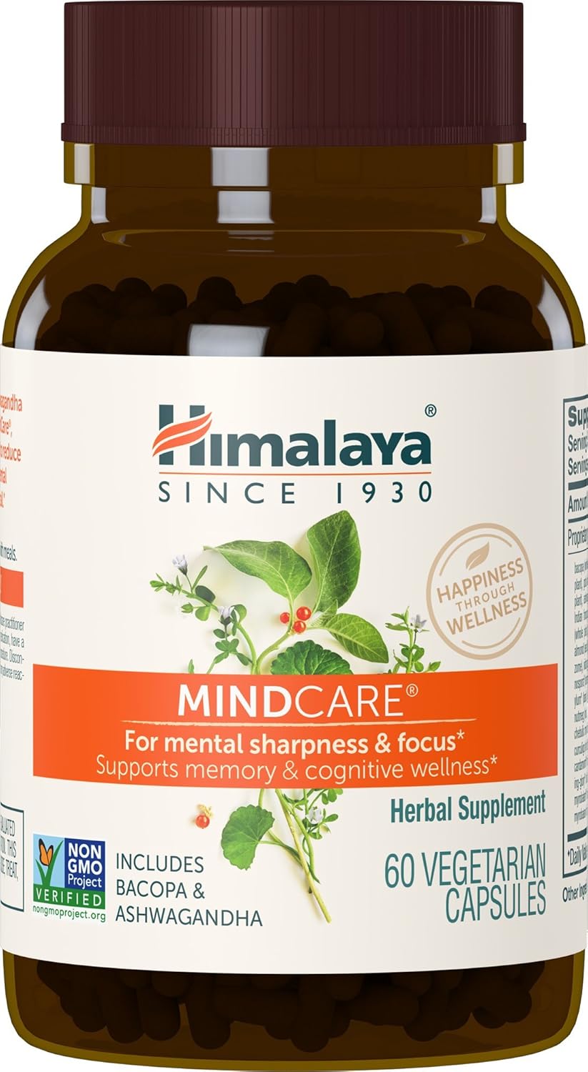 Himalaya Mindcare, Nootropic Brain Supplement Booster For Mental Sharpness, Focus, Memory & Cognitive Wellness, 1170 Mg, 60 Capsules