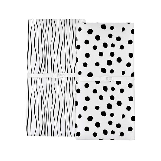 Changing Pad Cover And Pack N Play Sheet Set Bundle (Black And White Abstract Stripes And Dotscollection)