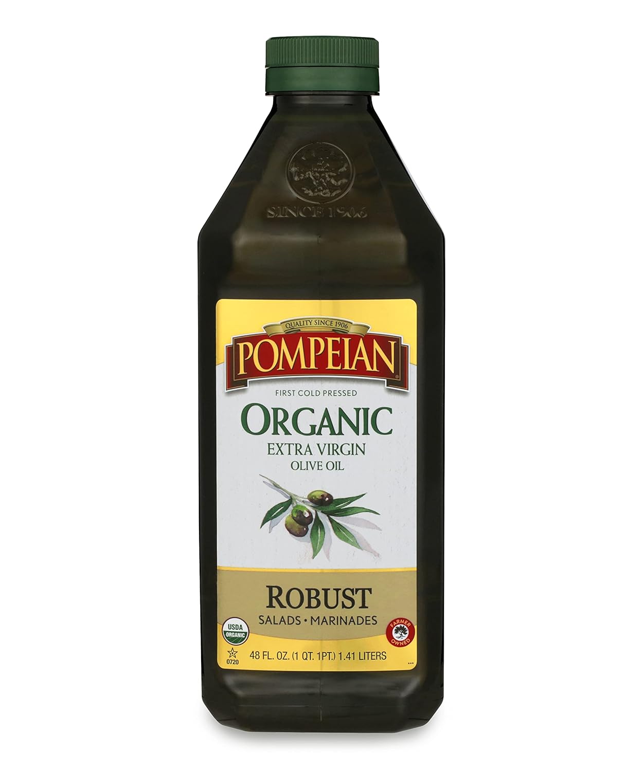 Pompeian Usda Organic Robust Extra Virgin Olive Oil, First Cold Pressed, Full-Bodied Flavor, Perfect For Salad Dressings & Marinades, 48 Fl. Oz