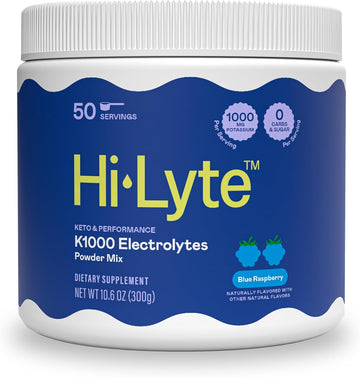 Hi-Lyte Keto & Performance - K1000 Electrolyte Powder Mix - Blue Raspberry - 1000Mg Potassium + Magnesium, Calcium, Trace Minerals - Keto Drink For Cramp Support, Fasting, Recovery - No Sugar/Carbs