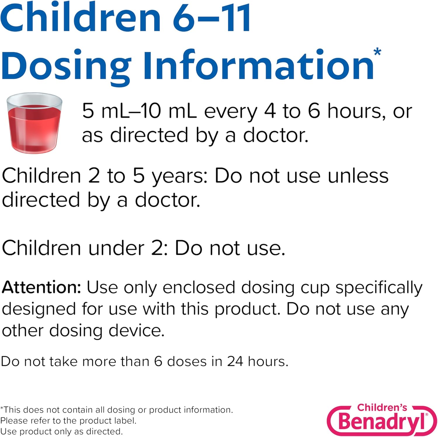 Benadryl Children's Allergy Relief Liquid Medicine with Diphenhydramine HCl, Kids' Allergy Syrup for Allergy Symptoms Like Runny Nose, Itchy Eyes & More, Cherry Flavor, 4 fl. oz : Health & Household