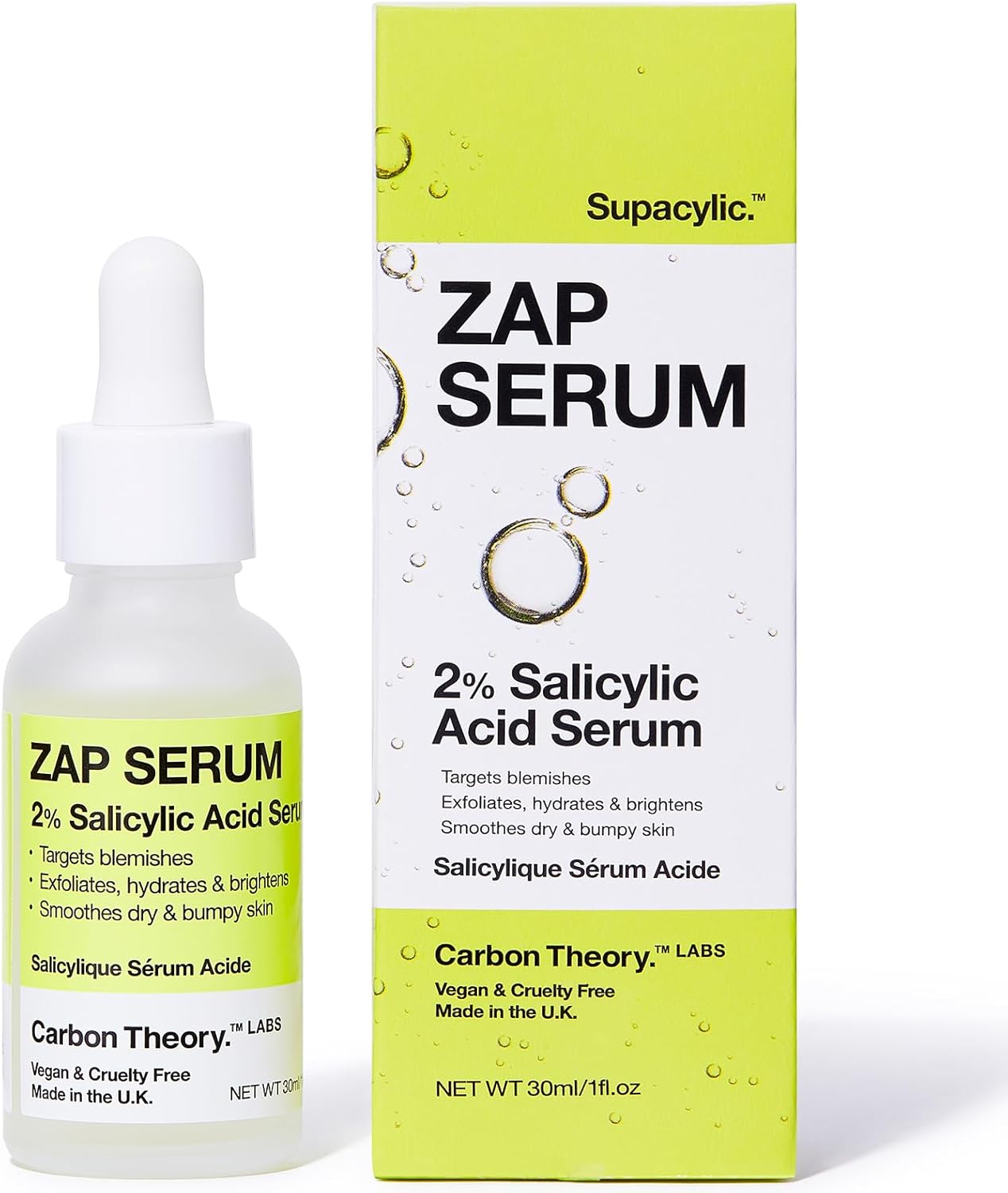 Carbon Theory Supacylic Face Serum - Serum - Targets Blemishes, Dry Skin - Spot Treatment & Blemish Treatment - Vegan Facial Exfoliator Serum - 30Ml