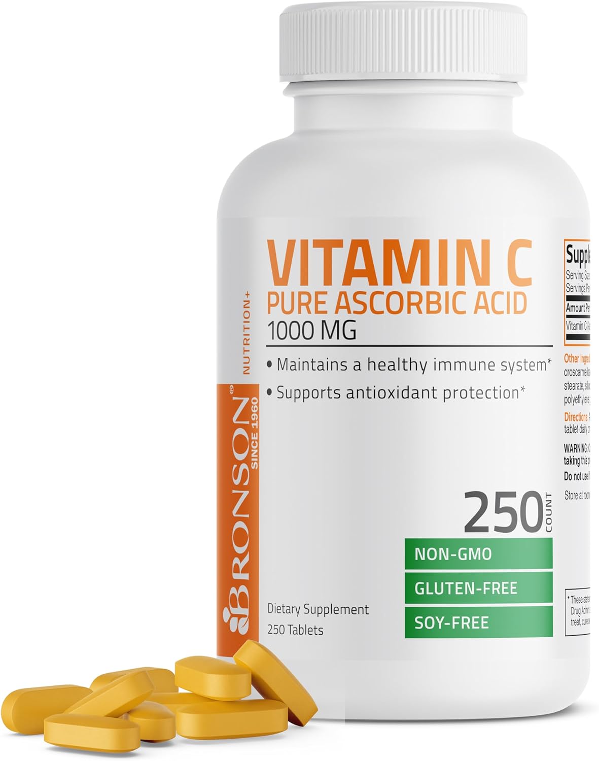 Vitamin C 1000 Mg Premium Non-Gmo Ascorbic Acid - Maintains Healthy Immune System, Supports Antioxidant Protection - 250 Tablets