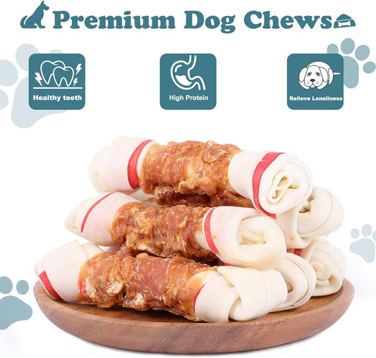 Dog Treats Chicken Wrapped Rawhide Bones for Small Dog Treats Puppy Chews Snacks Promotes Healthy Chewing Chicken Wrapped Knot 6.5" 2lb