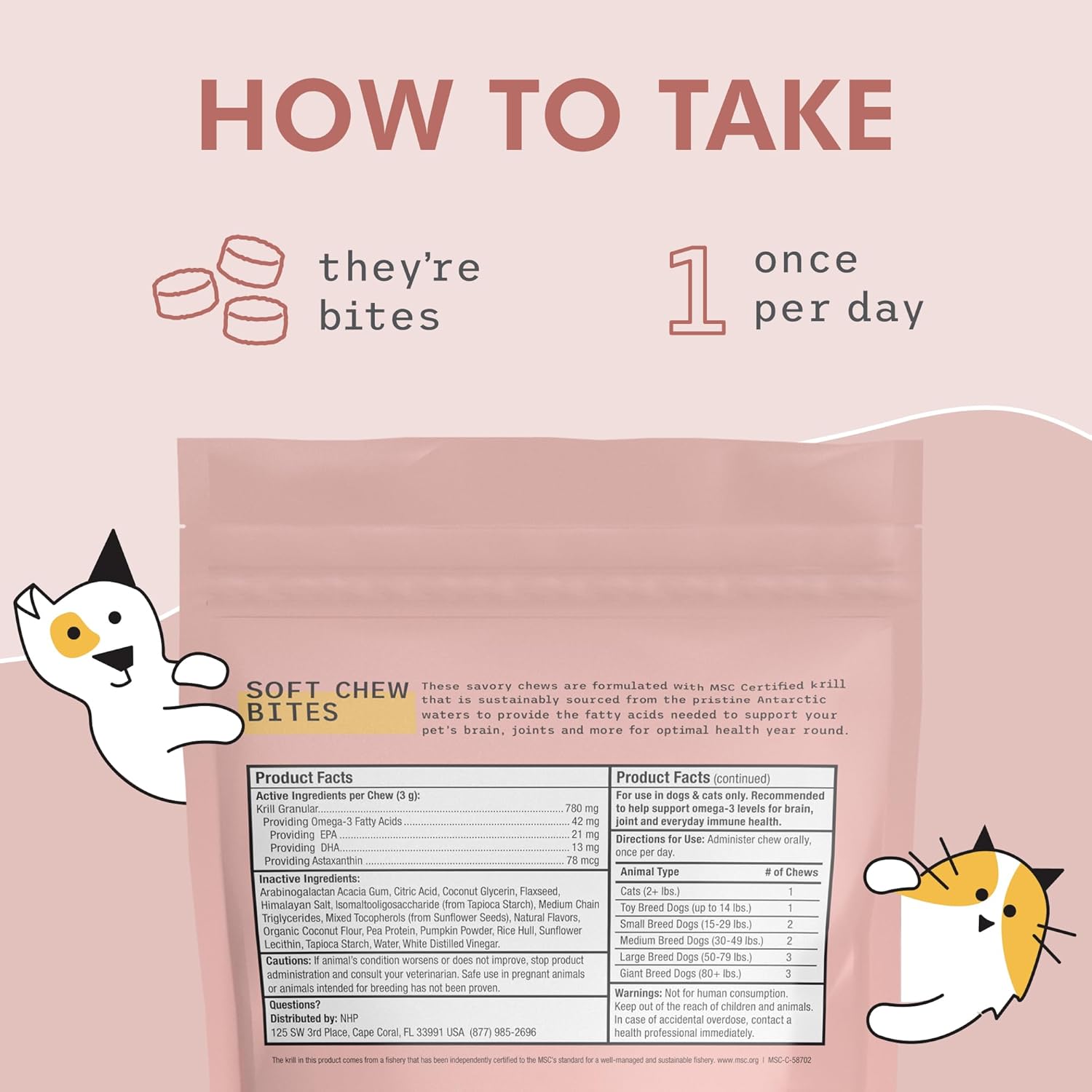 Bark & Whiskers Antarctic Krill Bites, 6.34 Oz. (180 G), 60 Chews, Epa & Dha, Supports Brain & Joint Health, Veterinarian Formulated, Non-Gmo, Msc Certified, Dr. Mercola : Pet Supplies