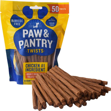 Paw & Pantry 5" Soft & Chewy USA-Chicken Twists - Pack of 50 Rawhide Free Chicken Dog Treats - Grain-Free & Highly Digestible Chewy Sticks for Dogs - Low Fat Dog Treats for Pups