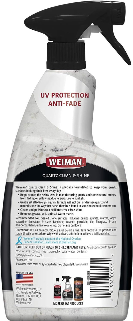 Weiman Quartz Countertop Cleaner and Polish - 24 Ounce - Clean and Shine Your Quartz Countertops Islands and Stone Surfaces with Ultra Violet Protection