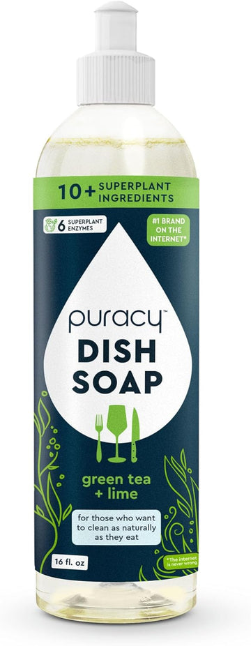 Puracy Dish Soap - Non Toxic Dish Soap, Natural Dish Soap, Organic Dish Soap Liquid, Clean Dish Soap, Puracy Dish Soap - Green Tea and Lime, 16oz