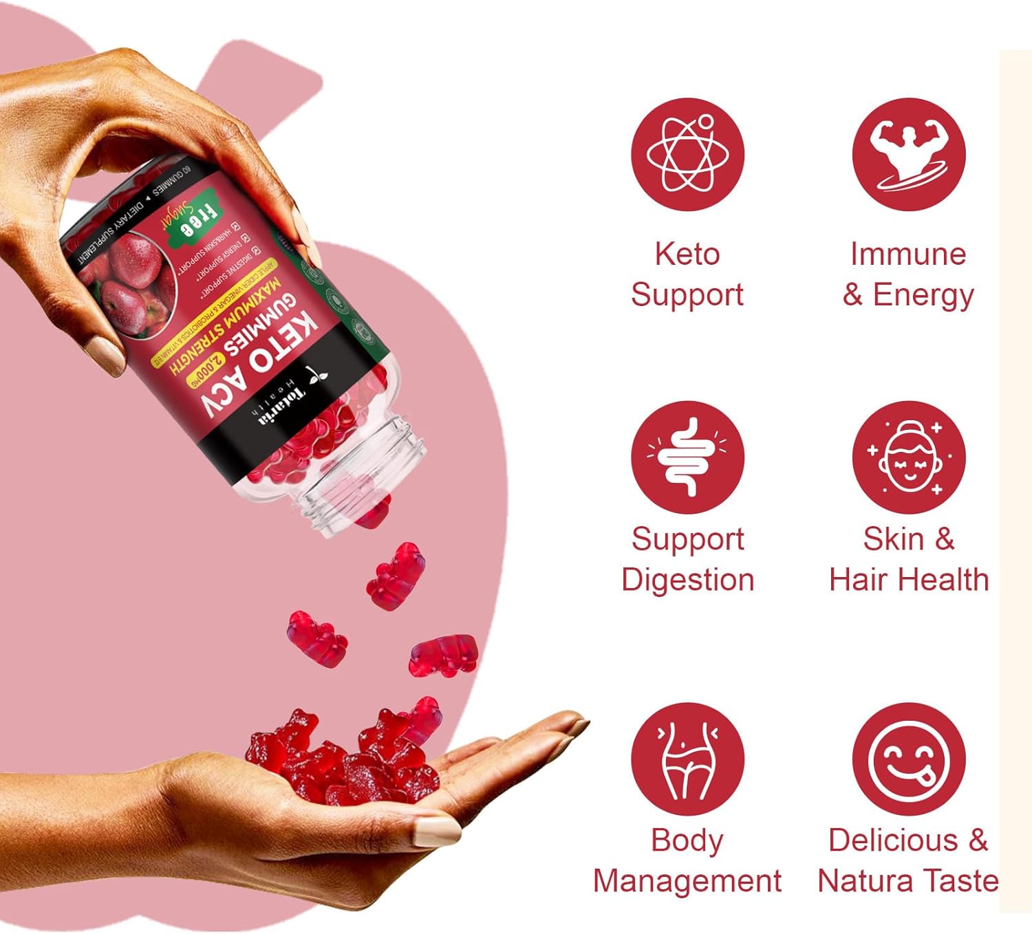 Totaria Keto Acv Gummies - 2000Mg Apple Cider Vinegar Gummies Sugar-Free Support Stature Health With Probiotics, B12, Bhb, Keto Supplements For Women & Men, 60 Counts : Health & Household