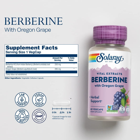 Solaray Berberine Root Extract Advanced Formula, Ampk Activator, Healthy Immune, Digestion & Metabolism Support, 60 Vegcaps