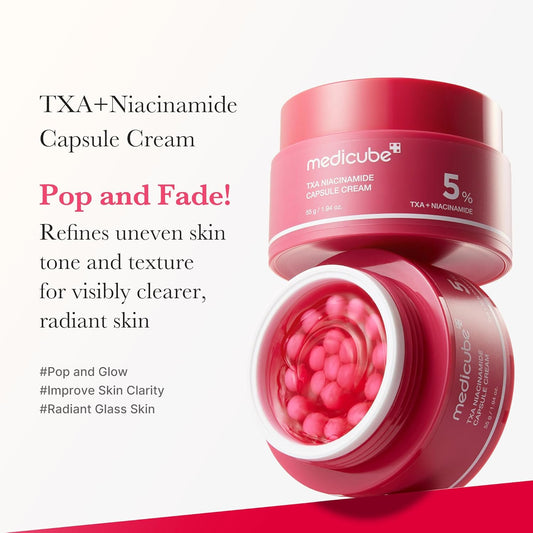 Medicube Txa+Niacinamide Capsule Cream | Dual Radiance Moisturizer, Ideal For Use After Spot Care | For Uneven Skin Tone, Texture & Hydration | 99% Pure Tranexamic Acid | Korean Skincare | 1.94Oz