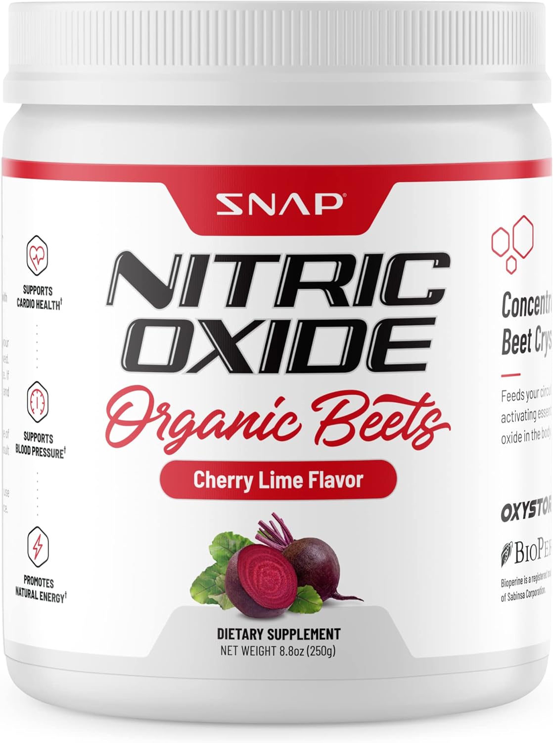 Snap Supplements USDA Organic Beet Root Powder, 3-in-1 Nitric Oxide Supplement, Support Healthy Blood Circulation, 250g (30 Servings, Cherry Lime)