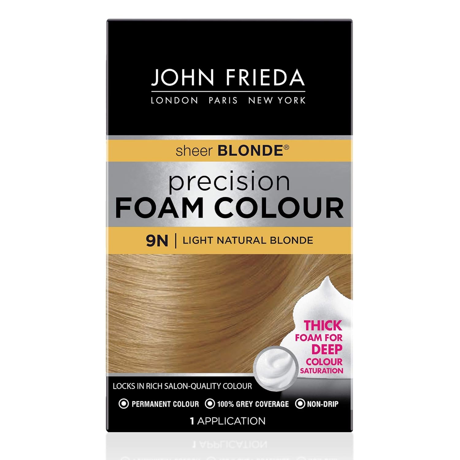 John Frieda Blonde Permanent Precision Foam Hair Color, Blonde Hair Dye, 9N Light Natural Blonde Hair Color Kit, 1 Application