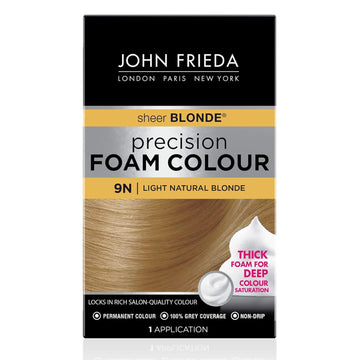 John Frieda Blonde Permanent Precision Foam Hair Color, Blonde Hair Dye, 9N Light Natural Blonde Hair Color Kit, 1 Application