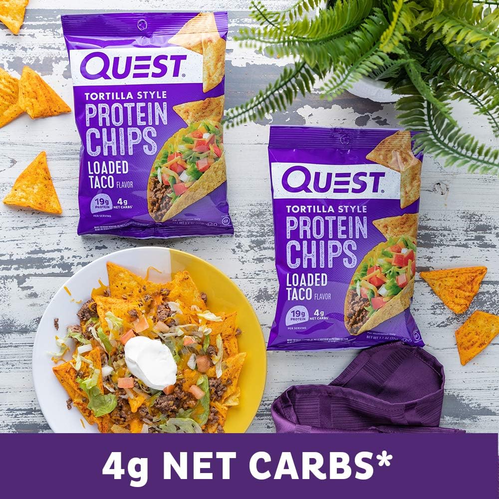 Quest Nutrition Tortilla Style Protein Chips, Loaded Taco, Low Carb, Gluten Free, Baked, 1.1 Ounce (Pack of 12)