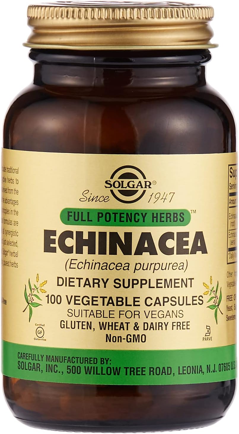 Solgar Echinacea, 100 Vegetable Capsules - Immune Support - Full Potency (FP) - Non-GMO, Gluten Free, Dairy Free, Kosher - 100 Servings