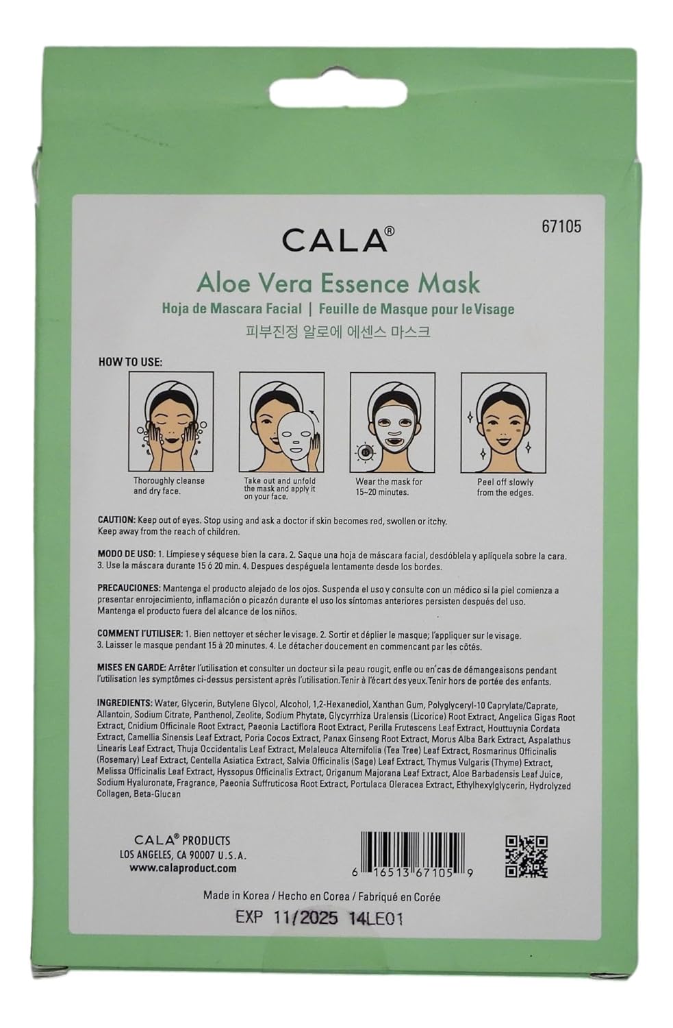 Cala Aloe Vera Essence Facial Mask Sheets 5 Count, 5 Count : Beauty & Personal Care