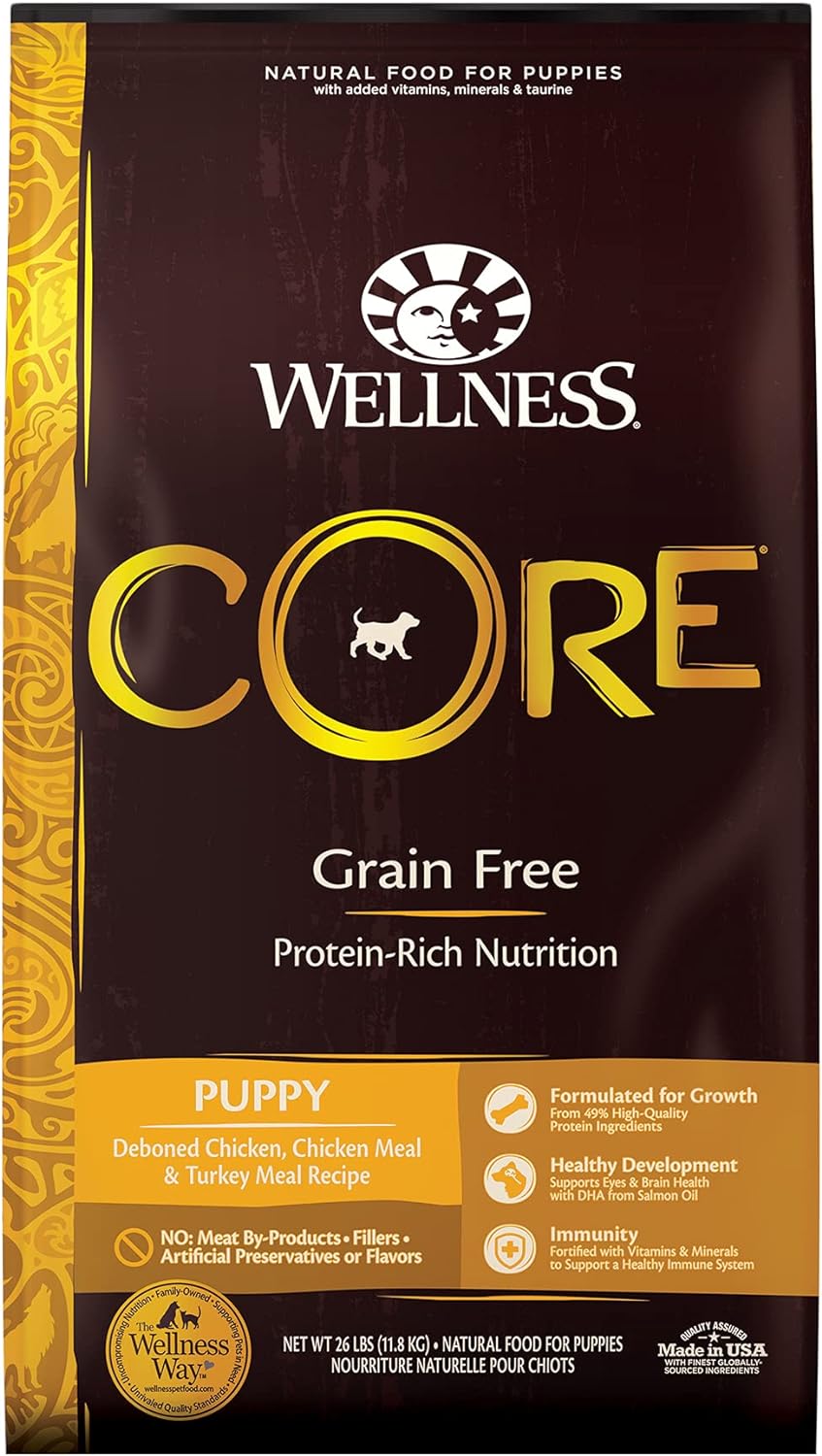 Wellness CORE Natural Dry Grain Free Puppy Food, Chicken & Turkey, 26-Pound Bag