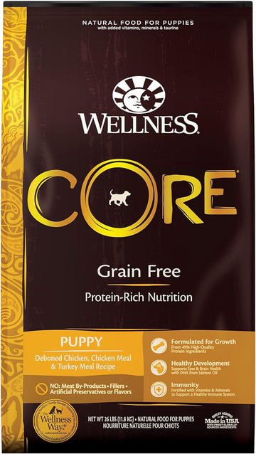 Wellness CORE Natural Dry Grain Free Puppy Food, Chicken & Turkey, 26-Pound Bag