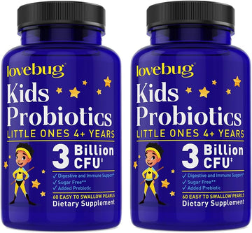 Lovebug Probiotics Little Ones Kids Probiotics, 120 Pearls – 3 Billion Cfu W/Added Prebiotic Fiber – Allergen-Free, Non-Gmo