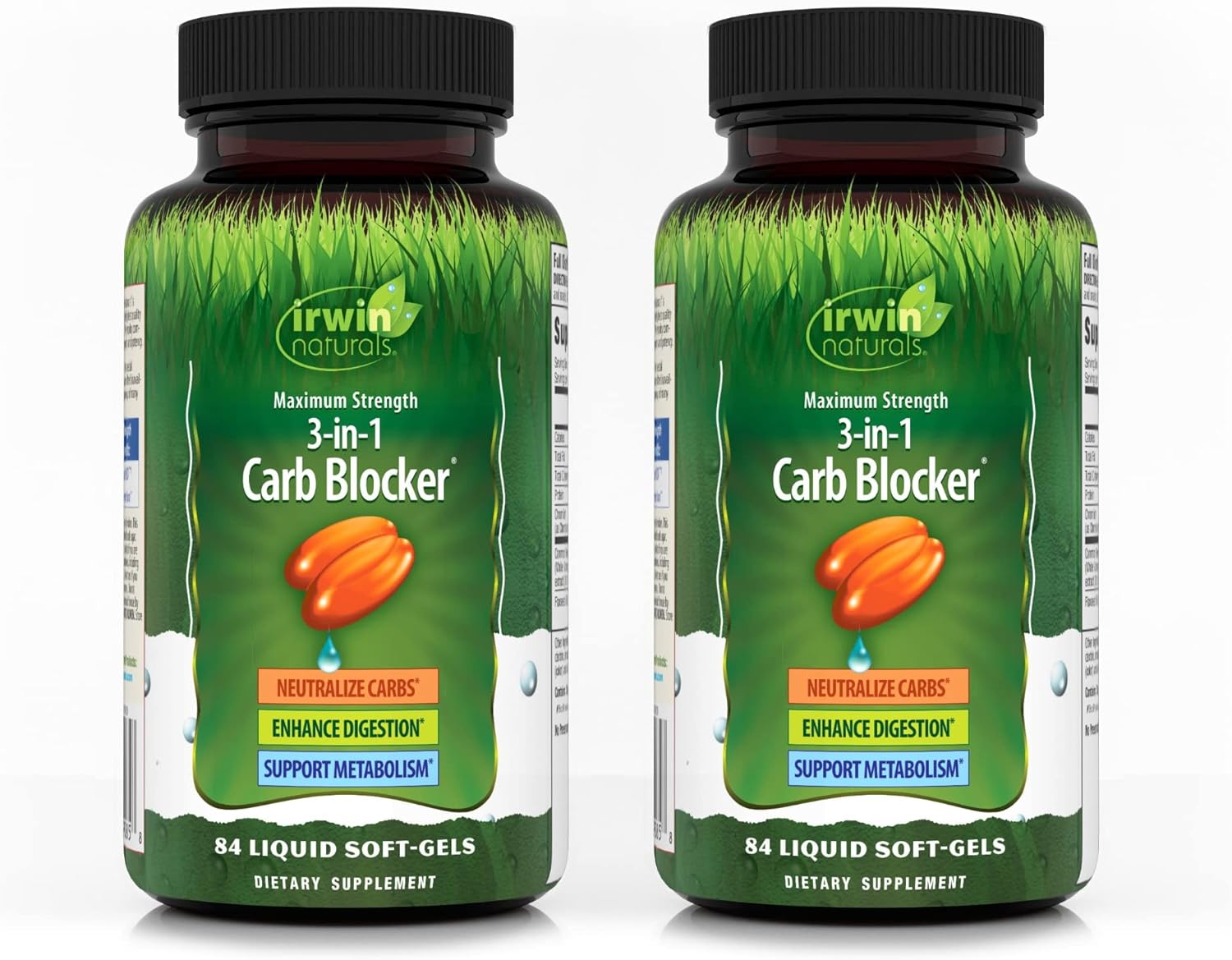Irwin Naturals Maximum Strength 3-In-1 Carb Blocker - 84 Liquid Soft-Gels, Pack Of 2 - Neutralize Carbohydrates - 84 Total Servings