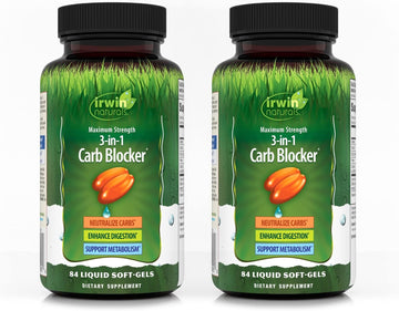 Irwin Naturals Maximum Strength 3-In-1 Carb Blocker - 84 Liquid Soft-Gels, Pack Of 2 - Neutralize Carbohydrates - 84 Total Servings