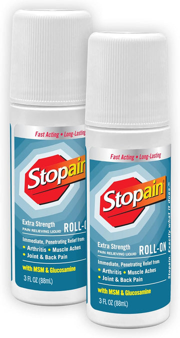 Stopain Pain Relief Roll On Gel 3oz (2 Pack) USA Made, Max Strength Fast Acting with MSM, Glucosamine, Menthol for Arthritis, Lower Back, Knee, Neck, HSA FSA Approved Topical Analgesic Products