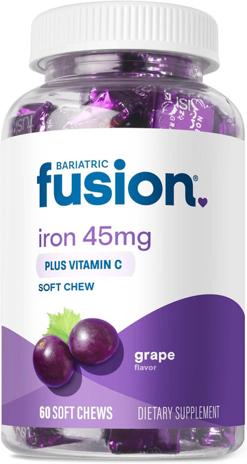 Bariatric Fusion Iron Supplement For Women Anemia | Chewable Iron With Vitamin C | Grape Flavored Soft Chew | Gentle On Stomach Ferrous Fumarate For Women And Men | Gluten Free | 60 Count