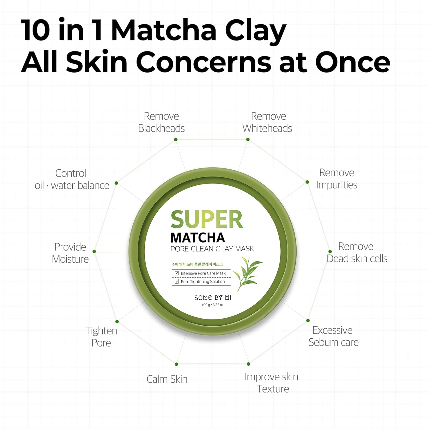 Some By Mi Super Matcha Pore Clean Clay Mask - 3.52Oz, 100G - Made From Match Water For Sensitive Skin - Skin Moisturizing Effect With Sebum And Pore Care - Korean Skin Care