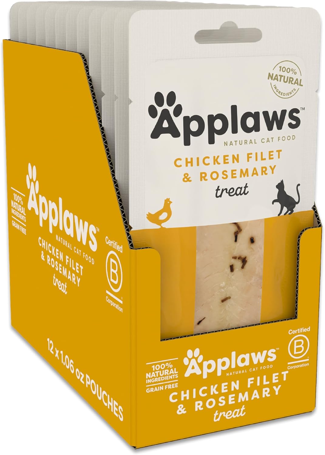 Applaws Natural Cat Treats, Grain-Free, Single Ingredient, Whole Protein Fillet, Healthy Snacks With No Artificial Additives (12 X 1.06Oz Whole Chicken & Rosemary Loin)
