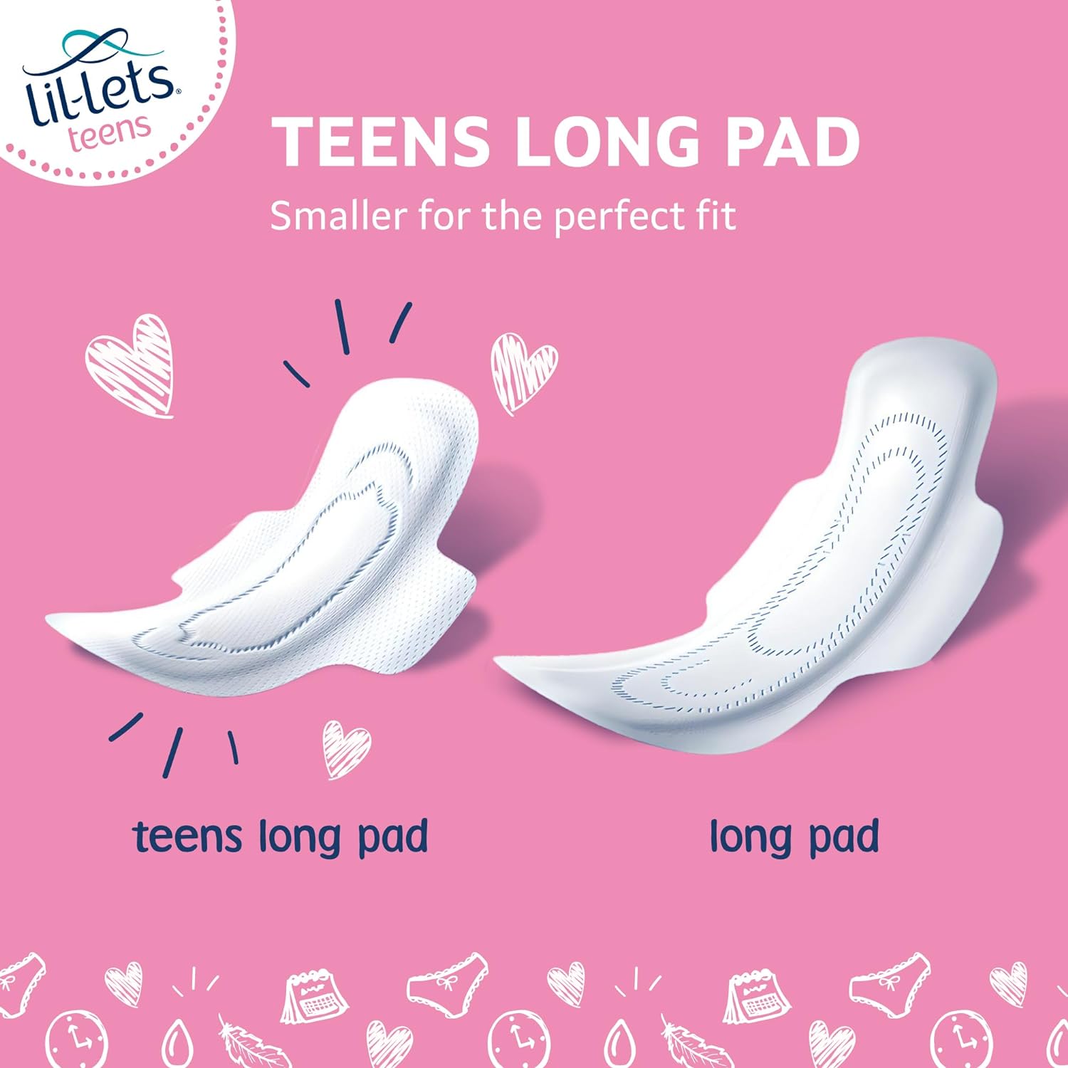 Lil-Lets Teens Long Pads X 12, Petite Towels for Girls & Teenagers, with Wings, for Medium Flow, Unscented, Soft & Breathable, First Period Sanitary Towels, 1 Pack of 12 Pads : Amazon.co.uk: Health & Personal Care