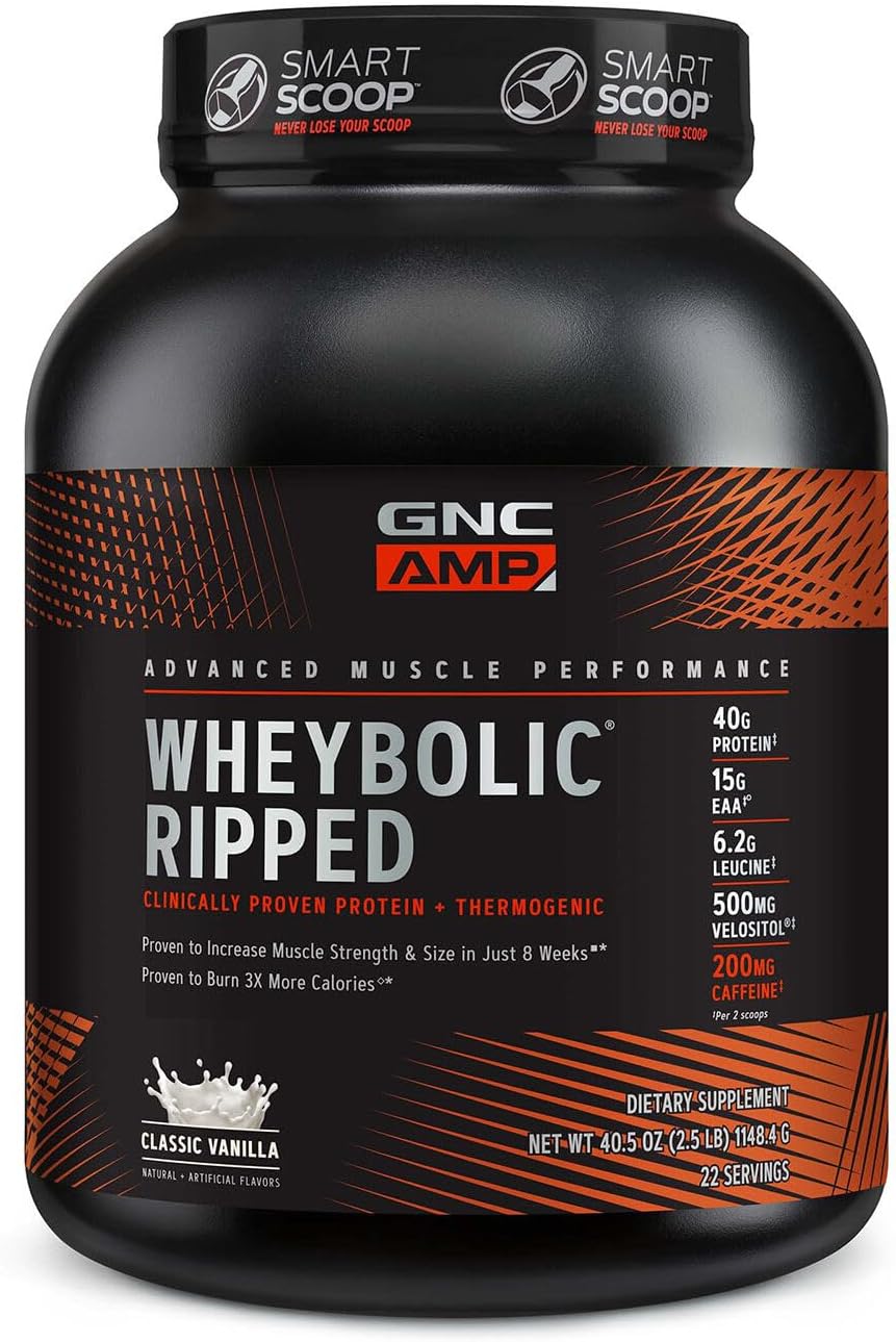 Gnc Amp Wheybolic Ripped Protein Powder & Thermogenic Protein Supplement, Muscle Strength & Size, Energy & Endurance, 40G Protein, 6.2G Leucine, 15G Eaa, Caffeine, Chocolate Peanut Butter, 22 Servings