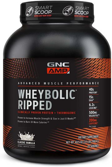 Gnc Amp Wheybolic Ripped Protein Powder & Thermogenic Protein Supplement, Muscle Strength & Size, Energy & Endurance, 40G Protein, 6.2G Leucine, 15G Eaa, Caffeine, Chocolate Peanut Butter, 22 Servings