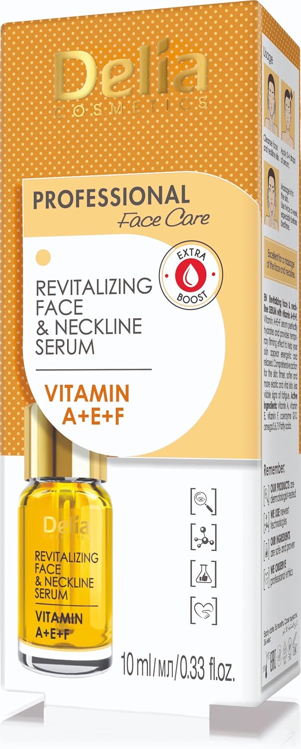 Delia Cosmetics - Vitamins A+E+F Serum - Intensive Anti-wrinkle & Revitalising Treatment for all Skin Types - 100% Face & Neckline Serum - Coenzym Q10 - Paraben Free - 10ml : Amazon.co.uk: Beauty