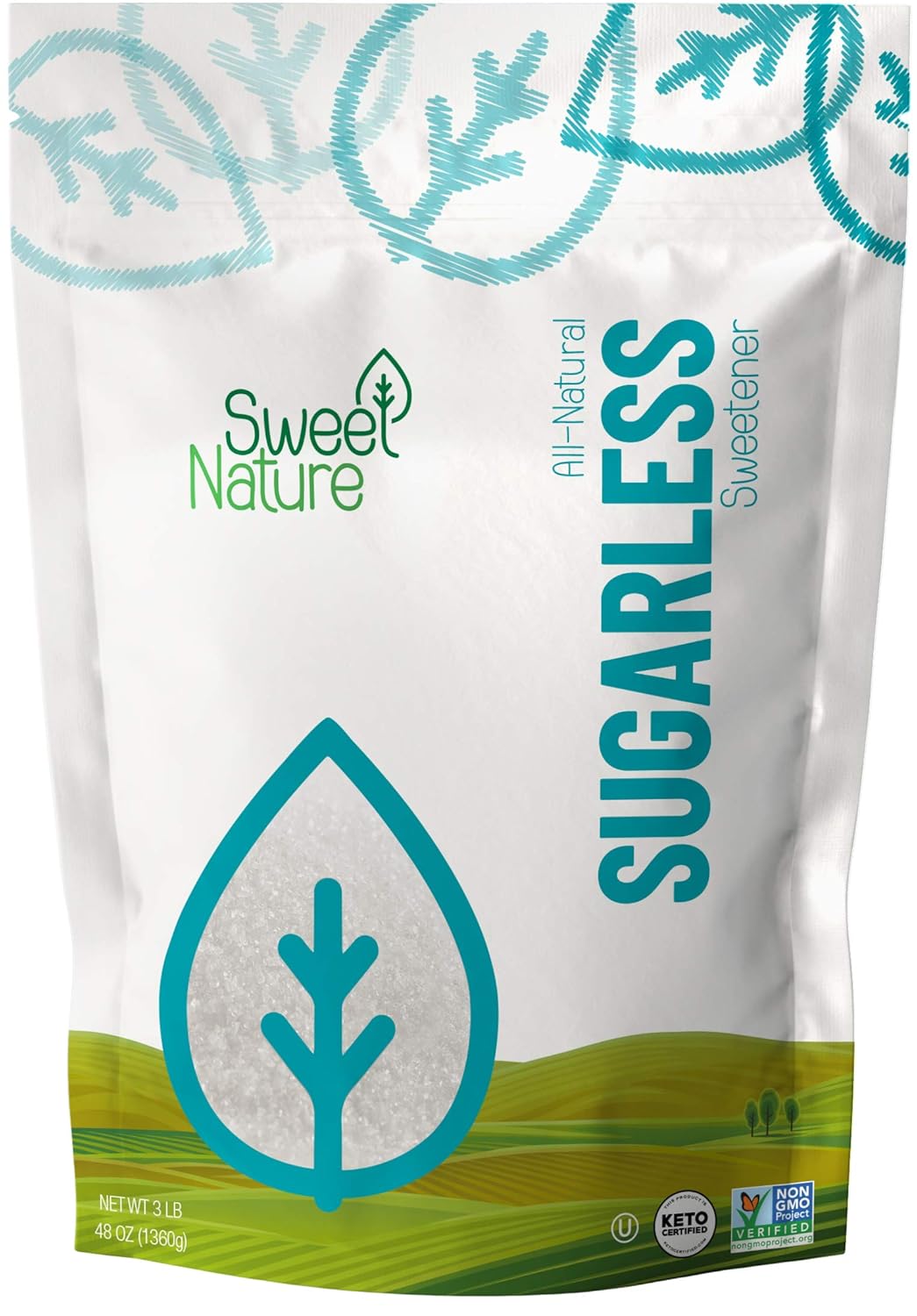 Sweet Nature, Sugarless Erythritol And Stevia Blend Sweetener 3 Lb 48 Ounces