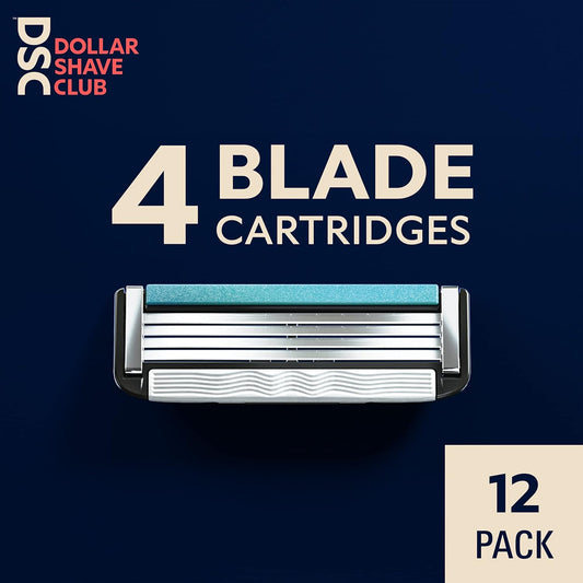 Dollar Shave Club | 4-Blade Club Razor Refill Cartridges,12 Count | Precision Cut Stainless Steel Blades,Great For Longer Hair And Hard To Shave Spots,Optimally Spaced For Easy Rinsing,Silver/Teal