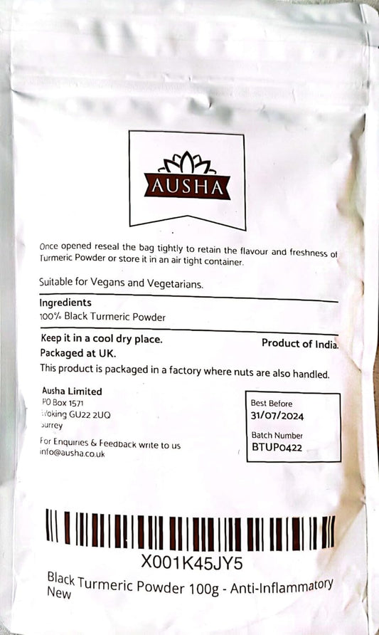 Ausha Black Turmeric Powder 100G - Joint Pain Relief, Energy, Stamina | Add To Juices, Smoothies