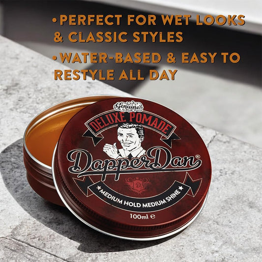 Dapper Dan Deluxe Pomade, Medium Hold Medium Shine Hair Pomade For Men, Flexible Water Based Pomade, For A Professional Look, 2 X 100Ml