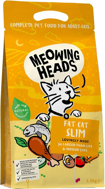 Meowing Heads Dry, Reduced-Calorie Cat Food - Fat Cat Slim -100 Percent Natural Chicken and Fish, Grain-Free Recipe with Reduced Fat, 1.5 kg?32346