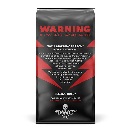 Death Wish Coffee Co., Organic and Fair Trade Dark Roast Ground Coffee, 16 oz