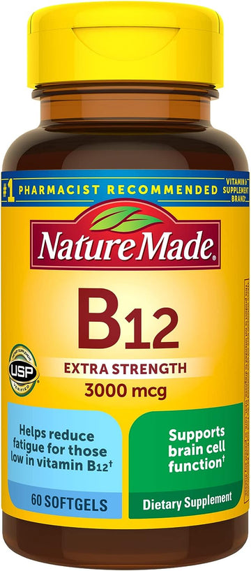 Nature Made Extra Strength Vitamin B12 3000 Mcg, Dietary Supplement For Energy Metabolism Support, 60 Softgels, 60 Day Supply, Gluten Free, No Artificial Flavors