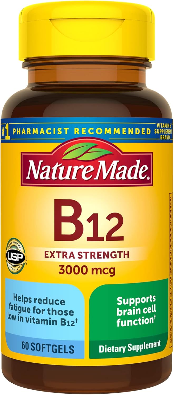 Nature Made Extra Strength Vitamin B12 3000 Mcg, Dietary Supplement For Energy Metabolism Support, 60 Softgels, 60 Day Supply