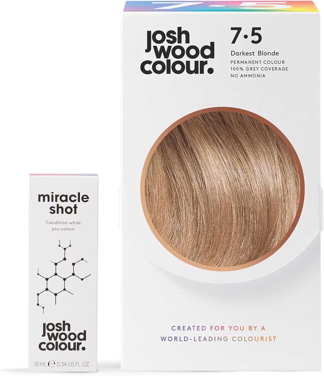 Josh Wood Colour Miracle Kit - Permanent Colour 7.5 And Miracle Shot,62% Less Breakage, 2.7 Times Stronger Hair, 38% Less Colour Fade, Covers 100% Of Grey, Ammonia Free