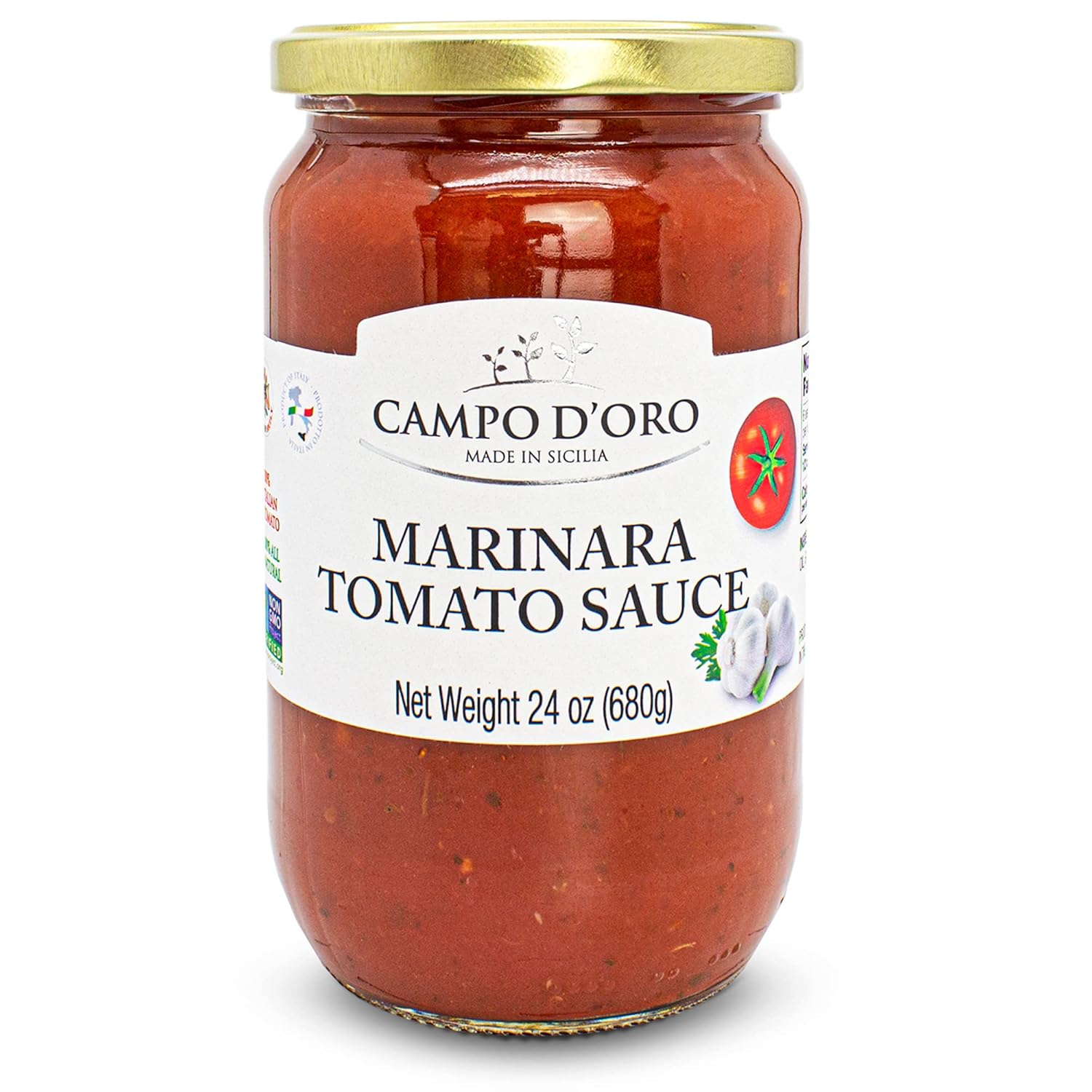 Marinara Tomato Sauce, Glass Jar 24Oz, Italian Pasta Sauce, Ready Meal, Made With Garlic And Herbs, Made In Italy, Campo D'Oro. (Marinara)