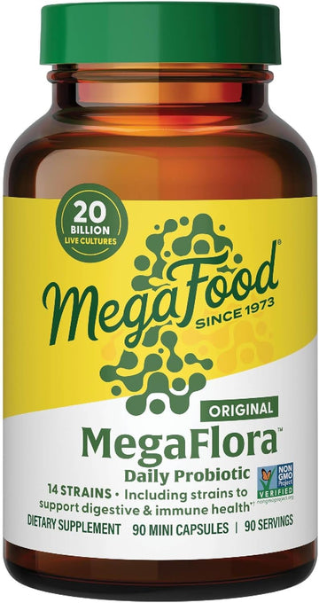 Megafood Megaflora Probiotic - Probiotics For Women Digestive Health - Immune Support Supplement - 20 Billion Cfu - 14 Strains - Non-Gmo - Vegetarian - 60 Mini Capsules (60 Servings)