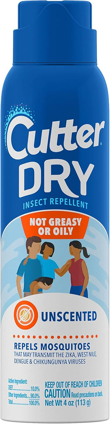 Cutter Dry Insect Repellent, Mosquito Repellent, Not Oily Or Greasy, 10% Deet , 4 Ounce (Aerosol Spray)