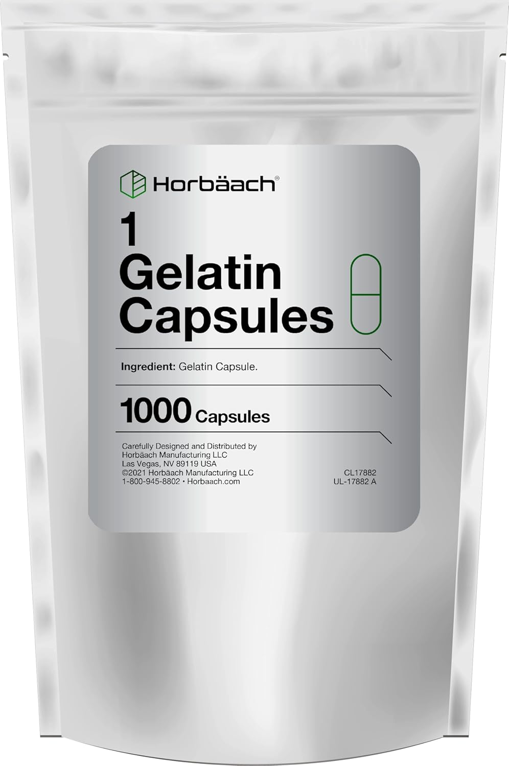 Horbäach Empty Capsules Size 1 | 1000 Gelatin Pills | Non-GMO, Gluten Free