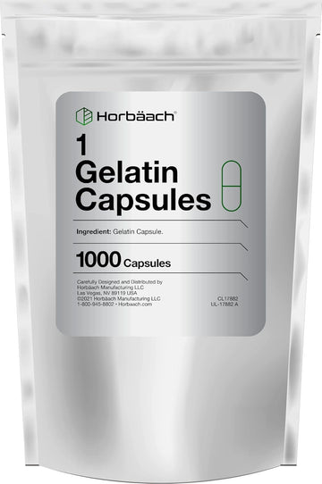 Horbäach Empty Capsules Size 1 | 1000 Gelatin Pills | Non-GMO, Gluten Free