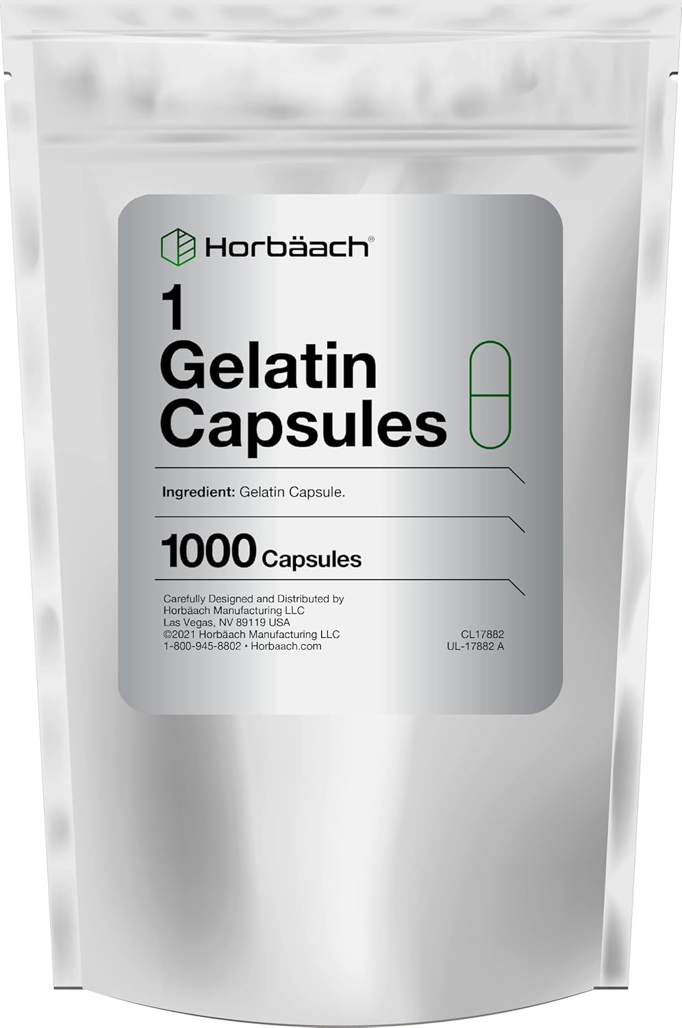Horbäach Empty Capsules Size 1 | 1000 Gelatin Pills | Non-Gmo, Gluten Free