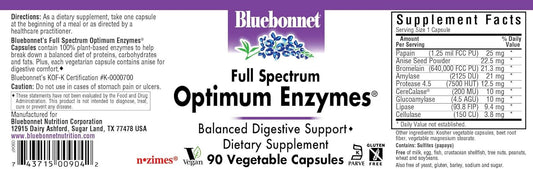 Bluebonnet Full Spectrum Optimum Enzymes Vegetarian Capsules, 90 Count : Health & Household